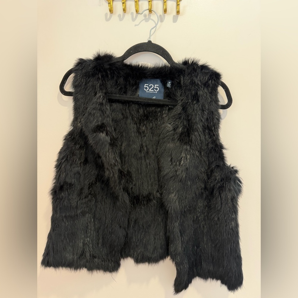 525 America 100% Rabbit Fur Black Vest - Size Medium